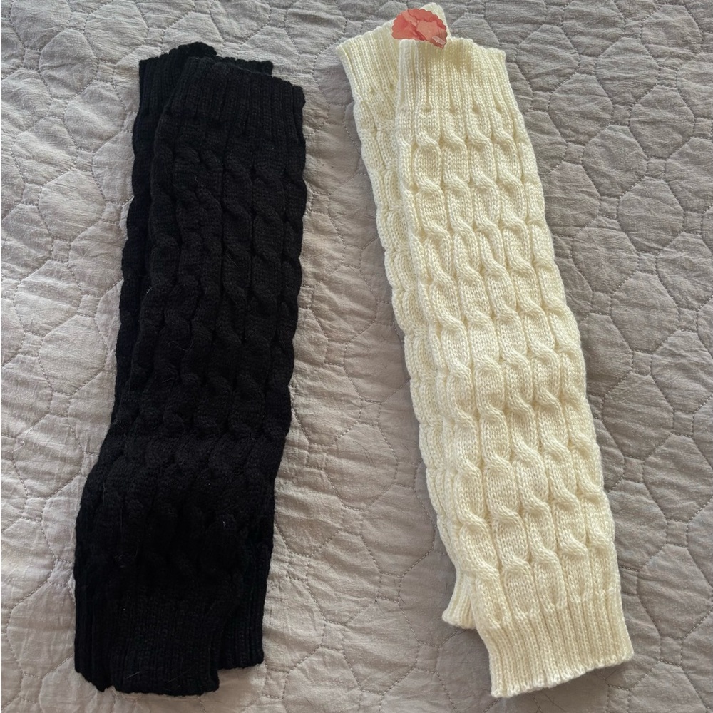 Black and Cream Cable Knit Leg Warmers